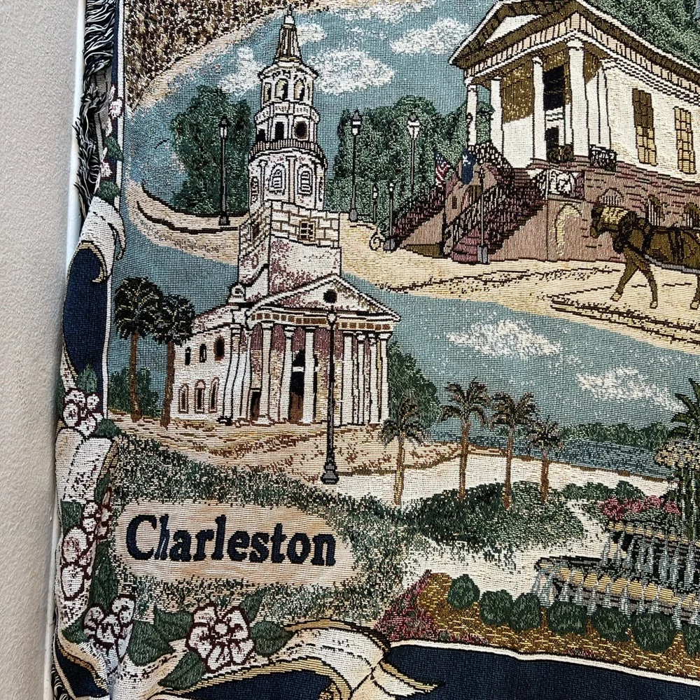 VNTG CHARLESTON TAPESTRY throw Blanket WALL Hanging Art Artistic Christmas 72x50